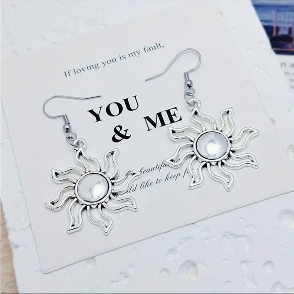 Silver Sun Drop Earrings - Picture 6 of 7